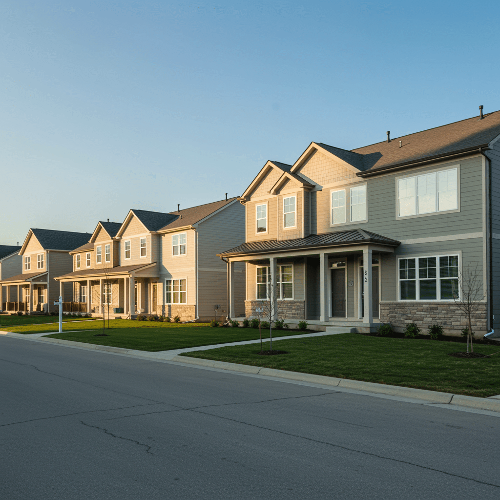 Sheridan IN neighborhood with modern homes and lawns, representing custom cabinet and closet features by Innovative Cabinets & Closets serving Westfield and surrounding areas